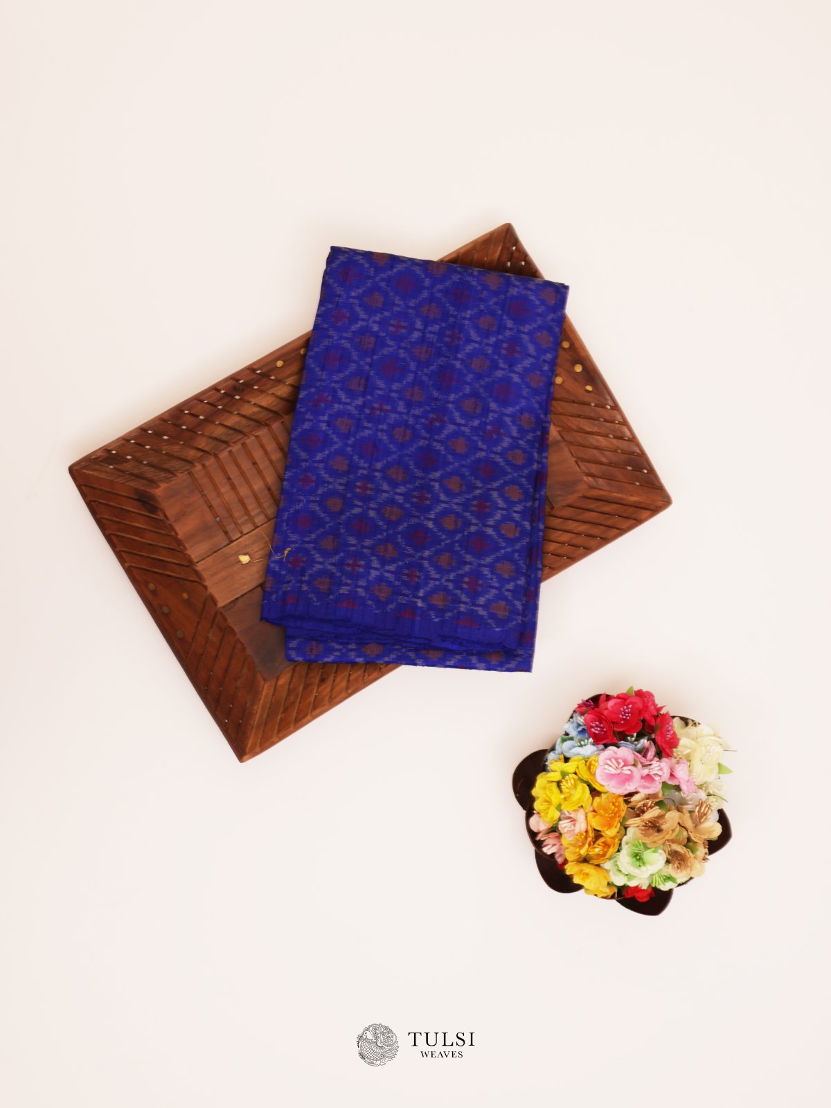 Navy Blue Ikat Raw Silk Blouse