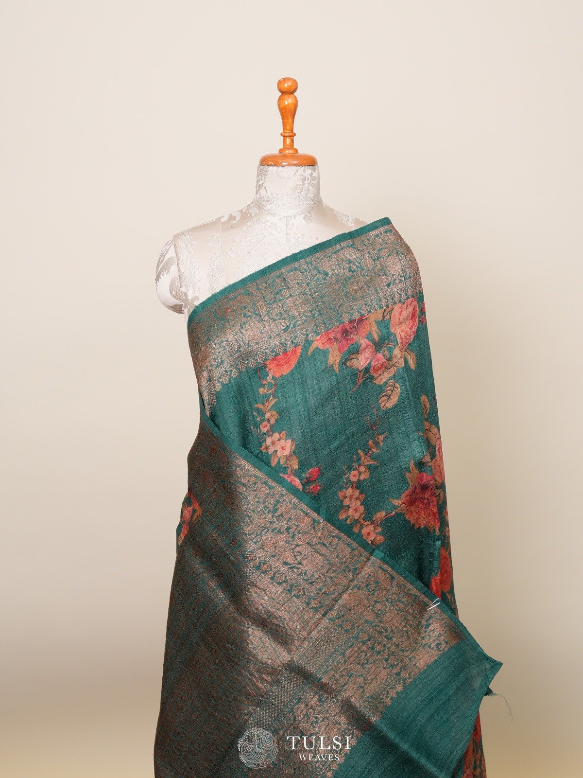 Bottle Green Banarasi Tussar Silk Sarees