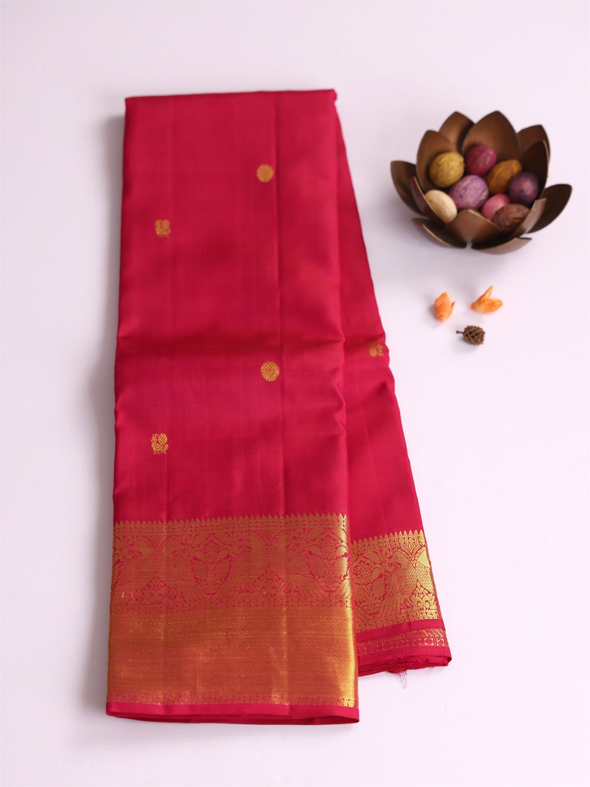 Dark Pinkish Red Kanjeevaram Silk Saree With Zari Border