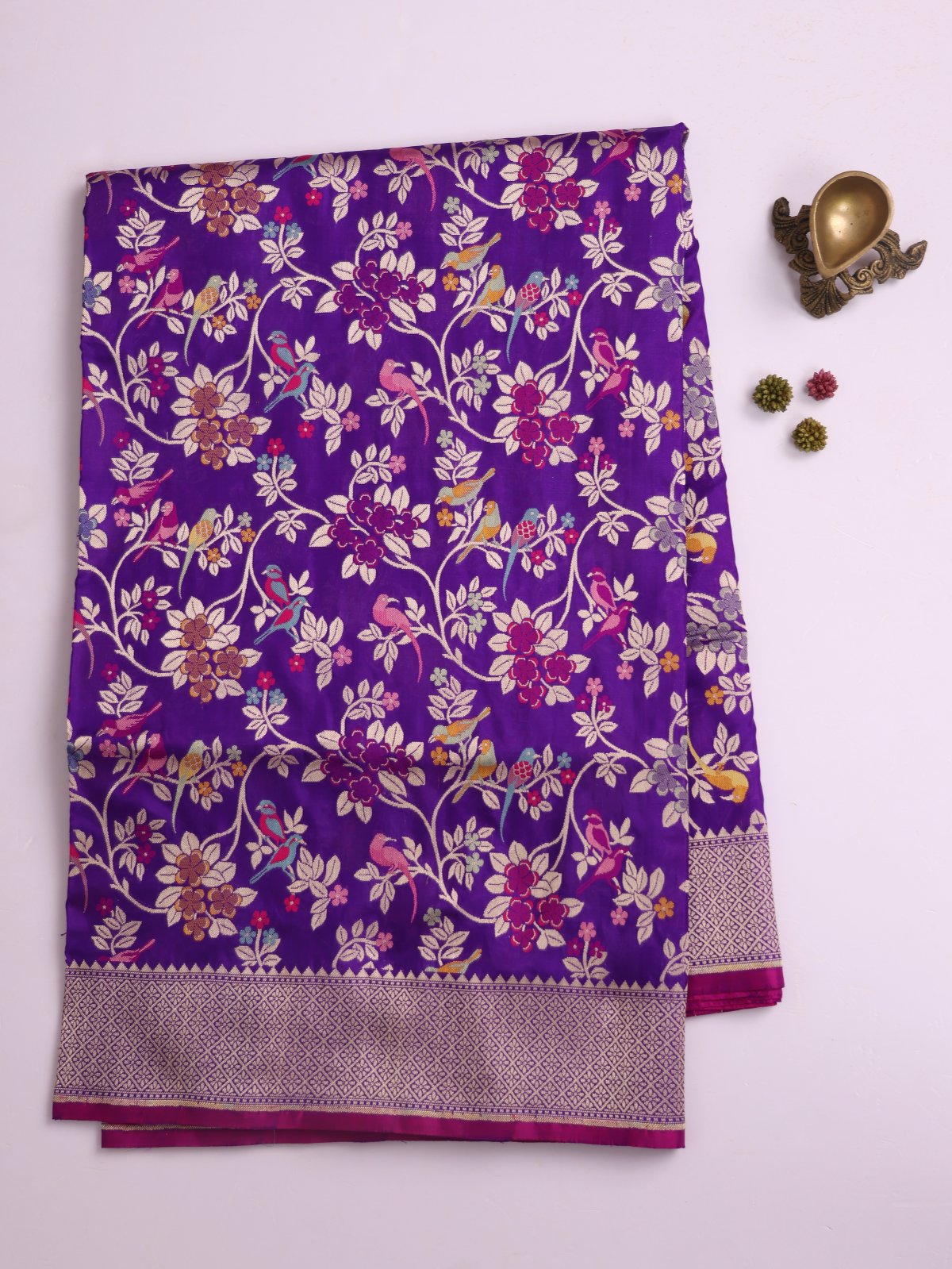 Violet Banaras Silk Saree With Zari Border