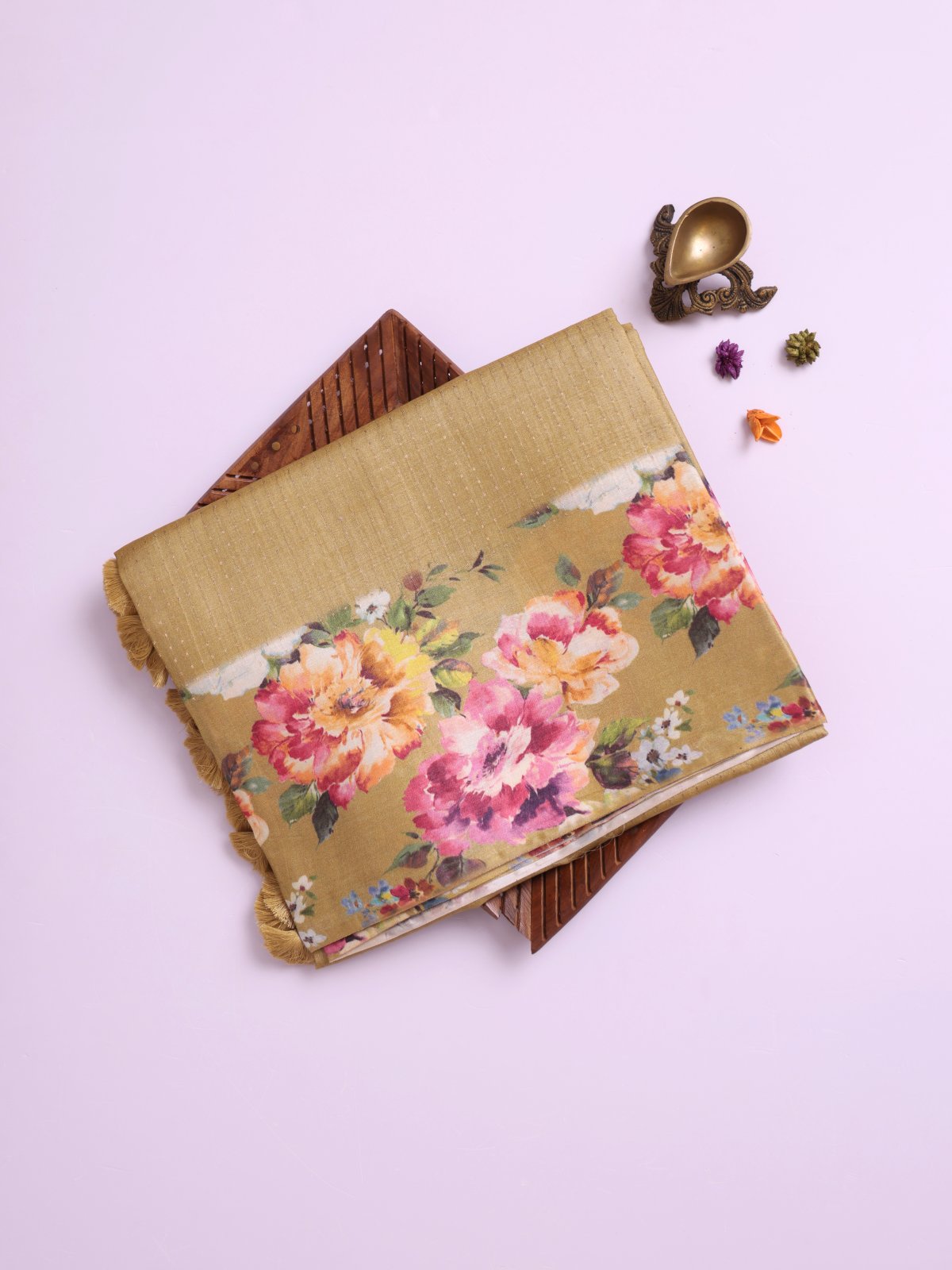 Sand Yellow Tussar Silk Saree with Printed Border
