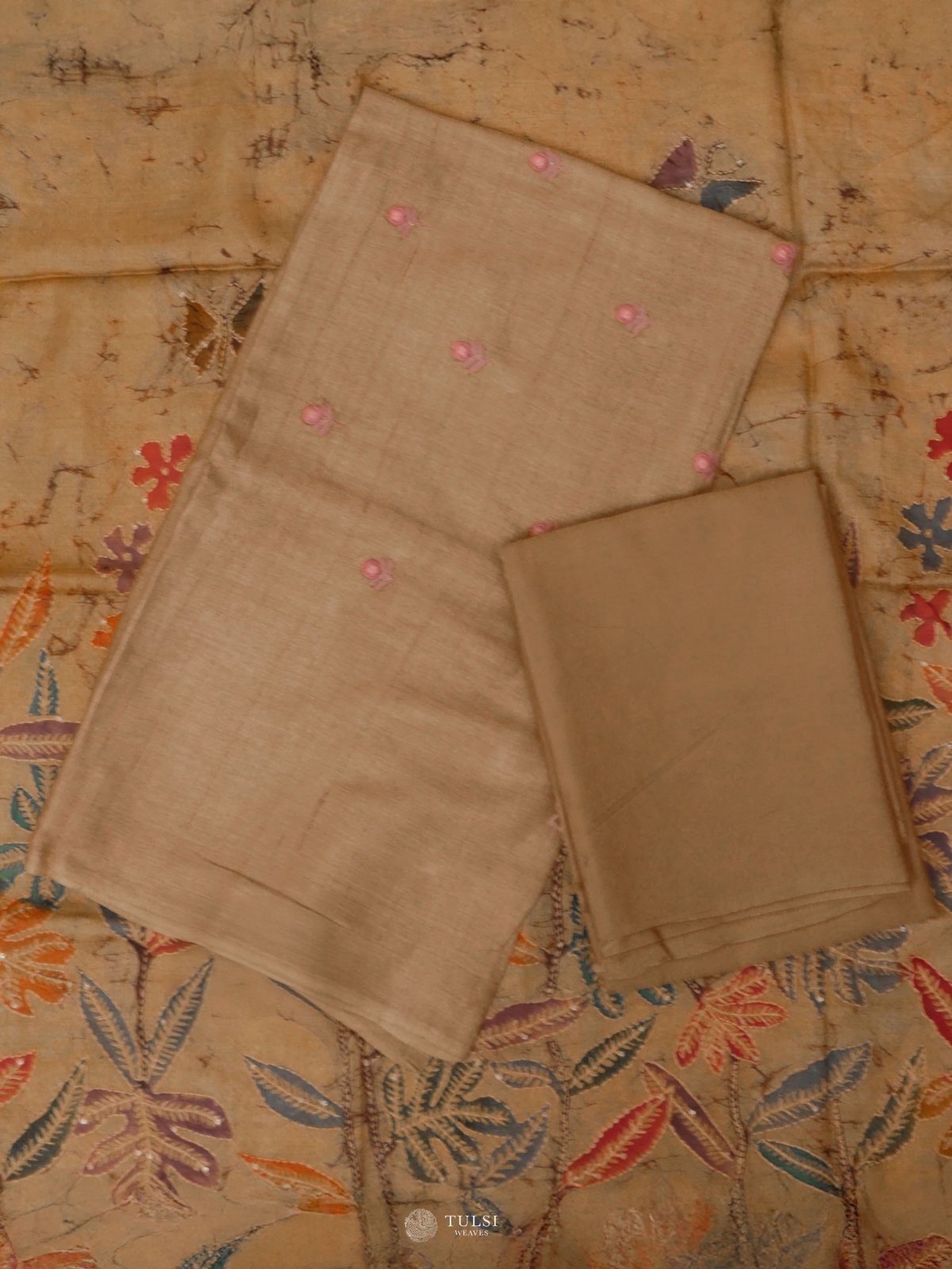 Beige Tussar Salwar Material With Batik Dupatta