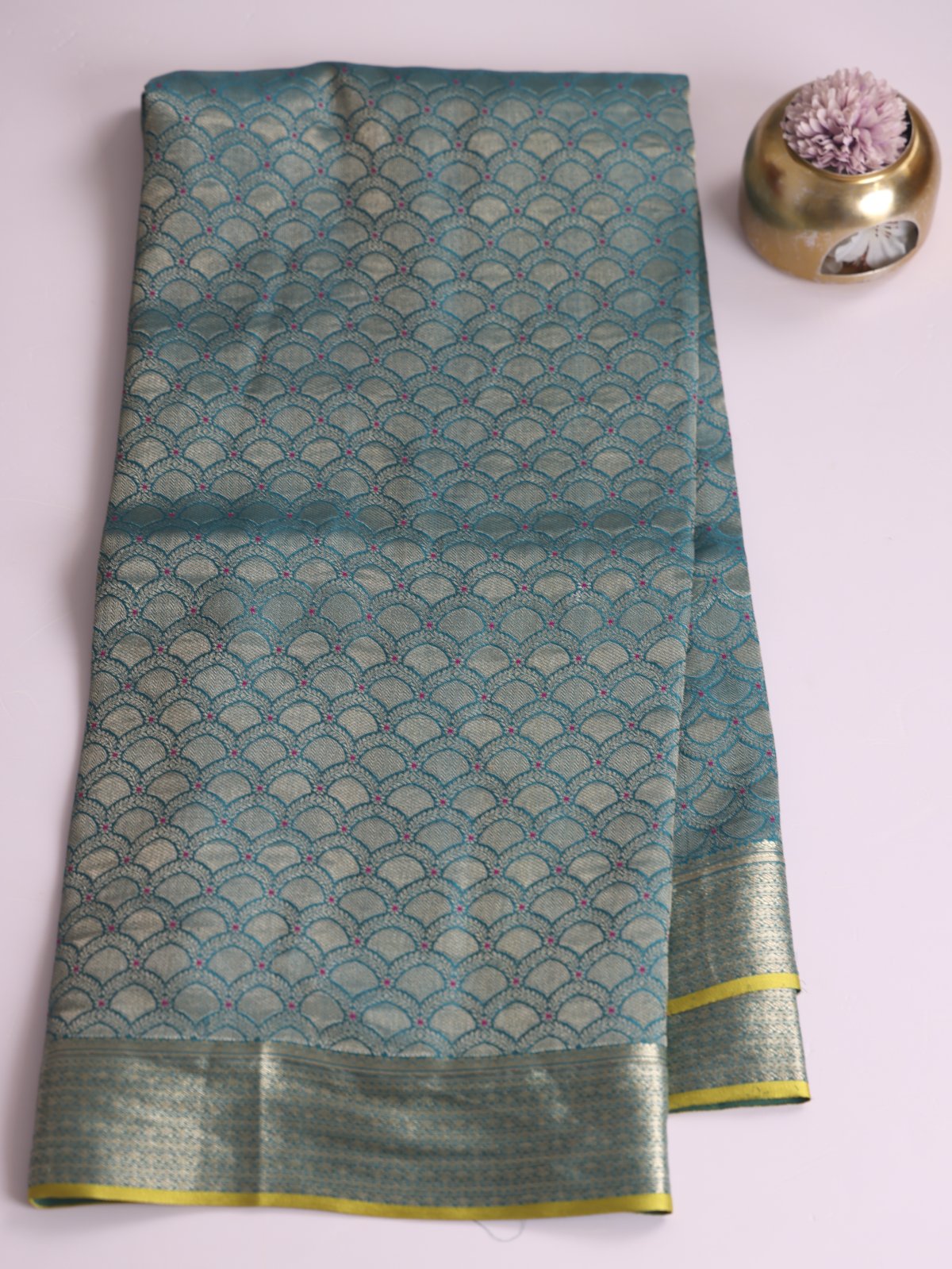 Peacock Blue Banaras Crepe Silk Saree