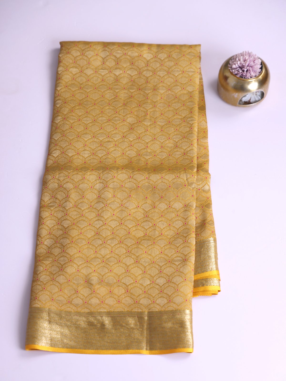 Yellow Banaras Crepe Silk Saree