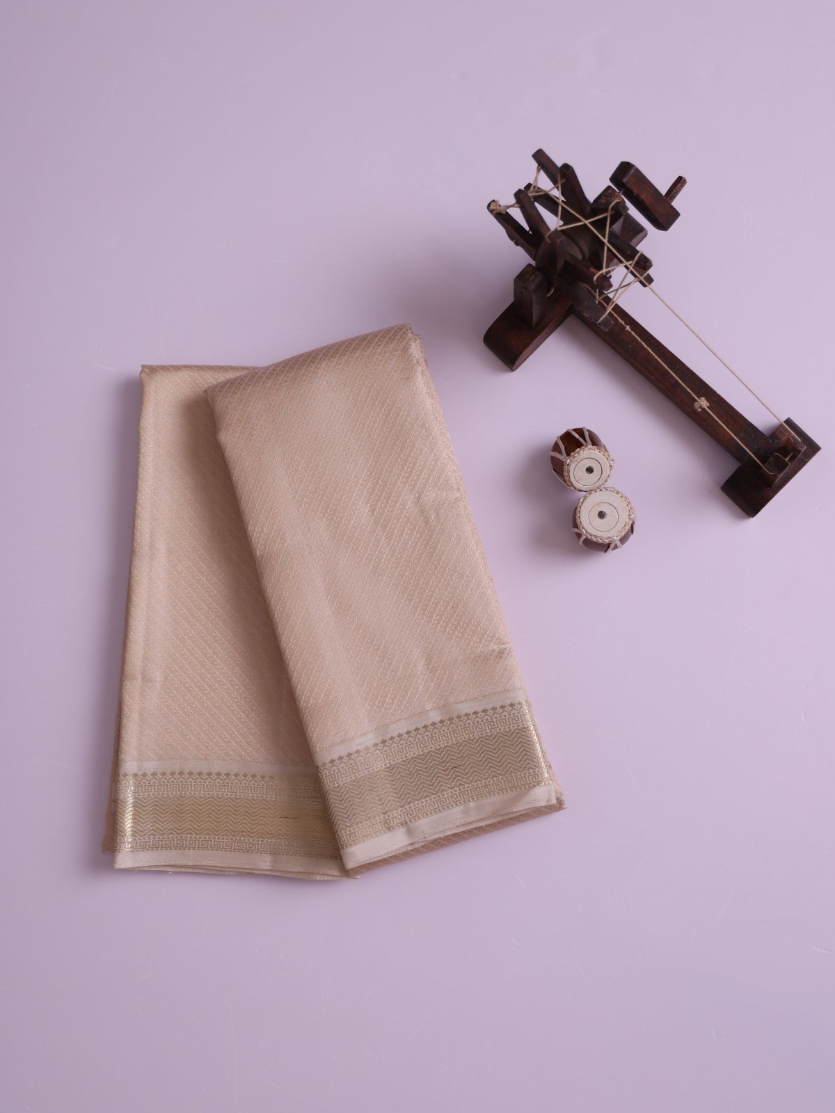 Beige Dhoti And Vashtram With Zari Border