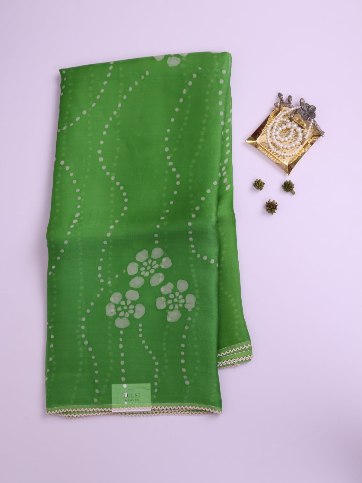 Green Printed Organza Silk Saree 