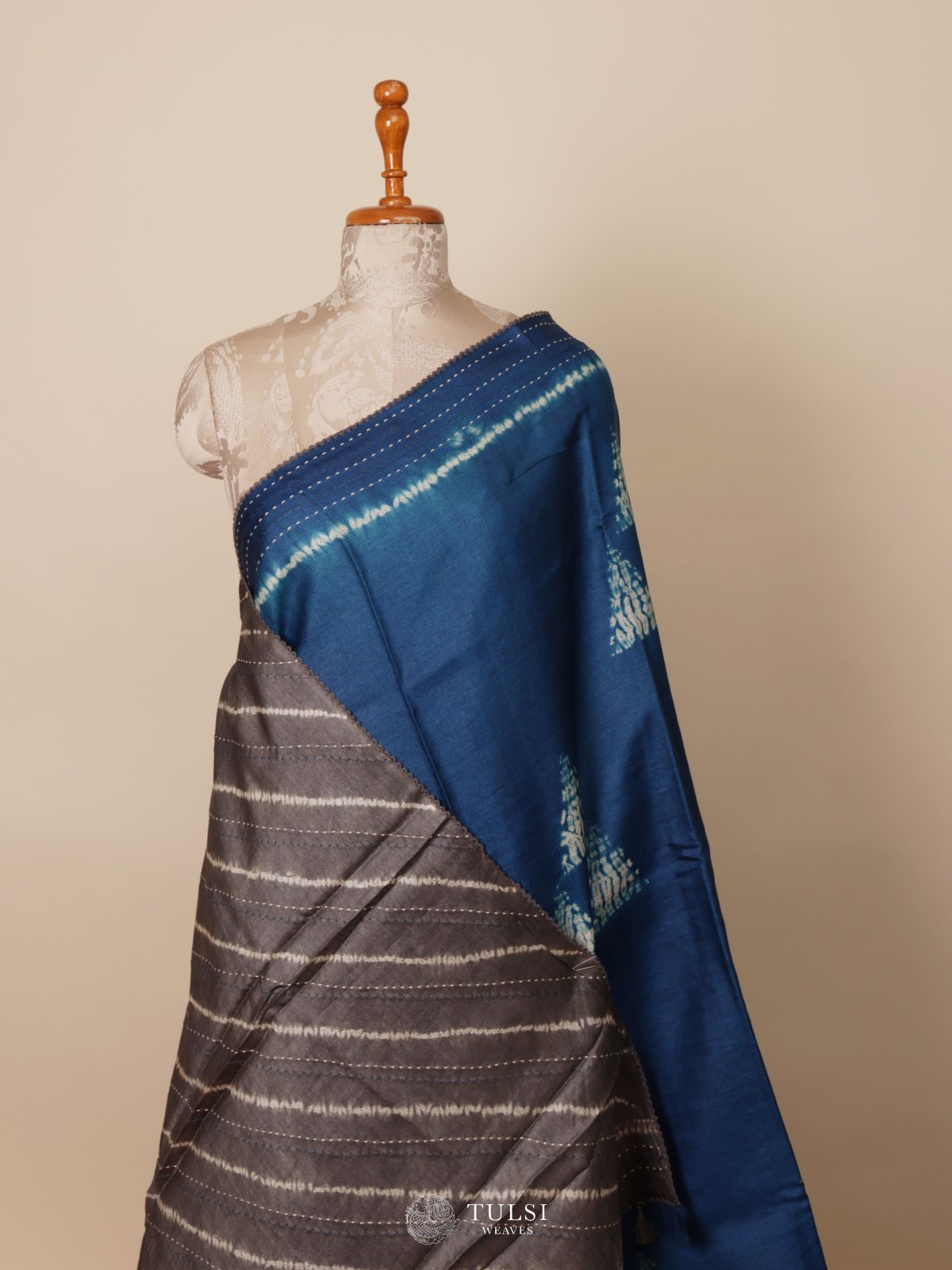 Blue Shibori Tussar Silk Saree 