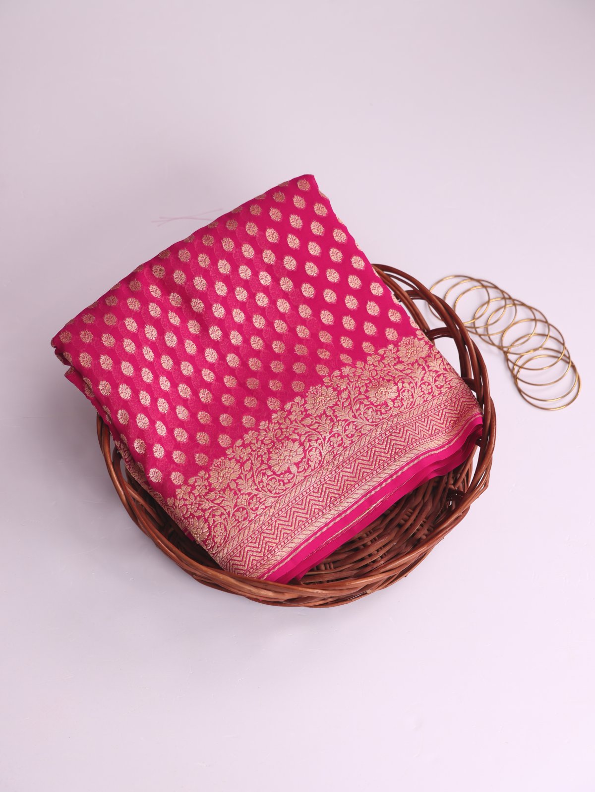 Rani Pink Banaras Georgette Silk Saree