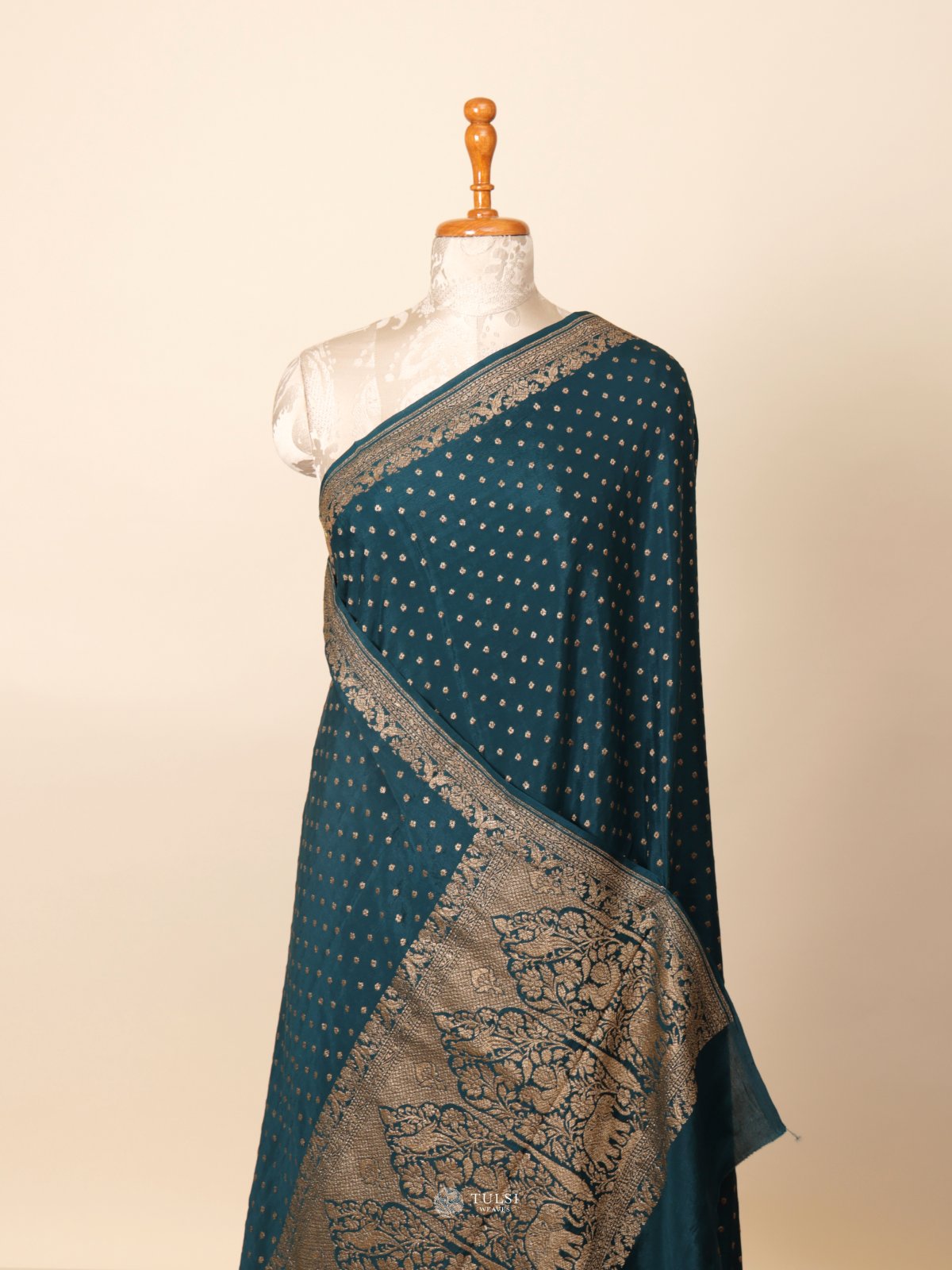 Peacock Green Banaras Crepe Silk Saree