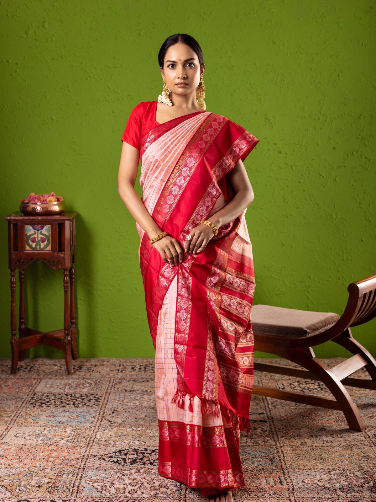 Baby Pink Kanjeevaram Silk Saree with Contrast Border