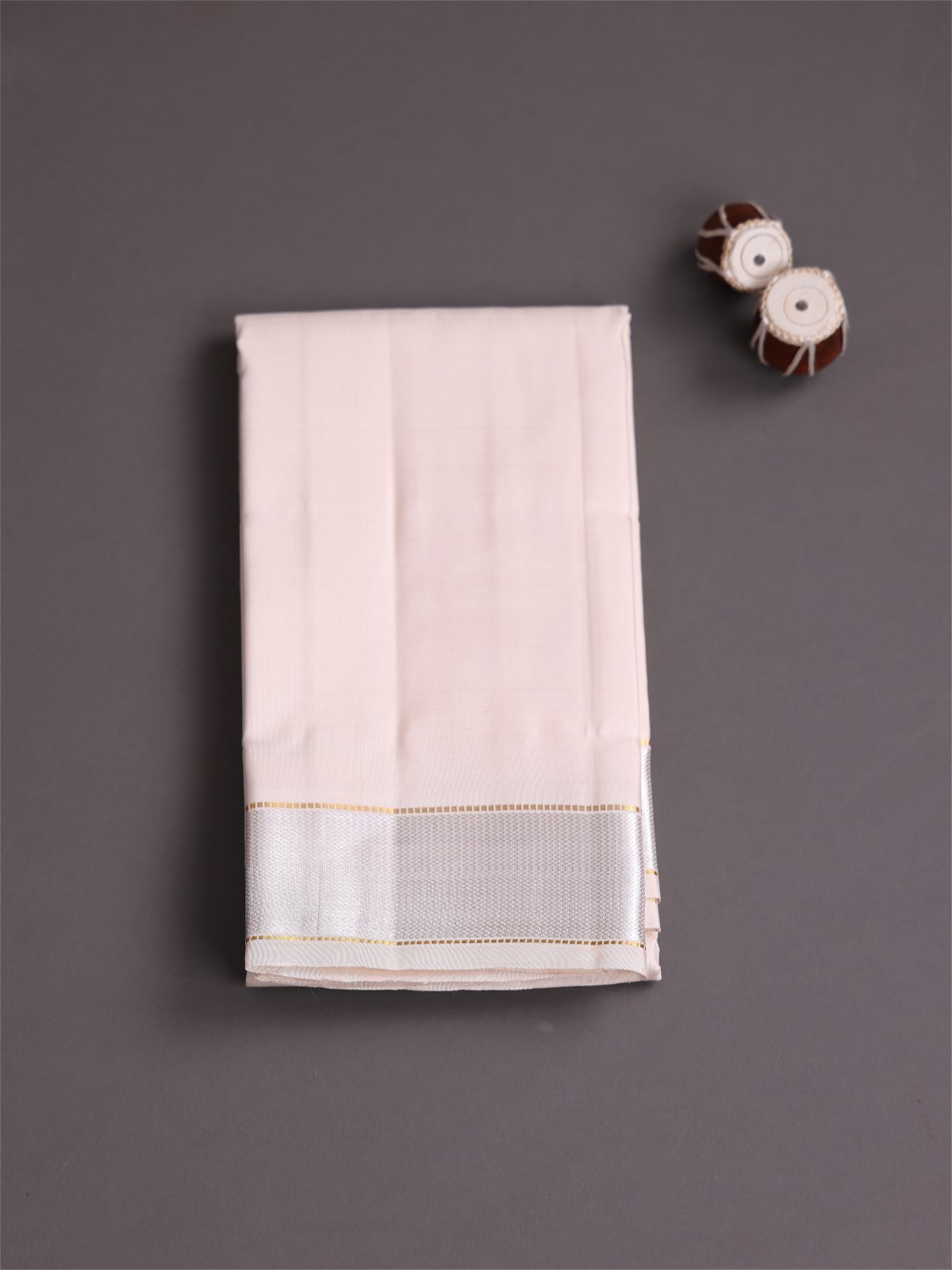 Light Beige Silk Dhoti with Zari Border