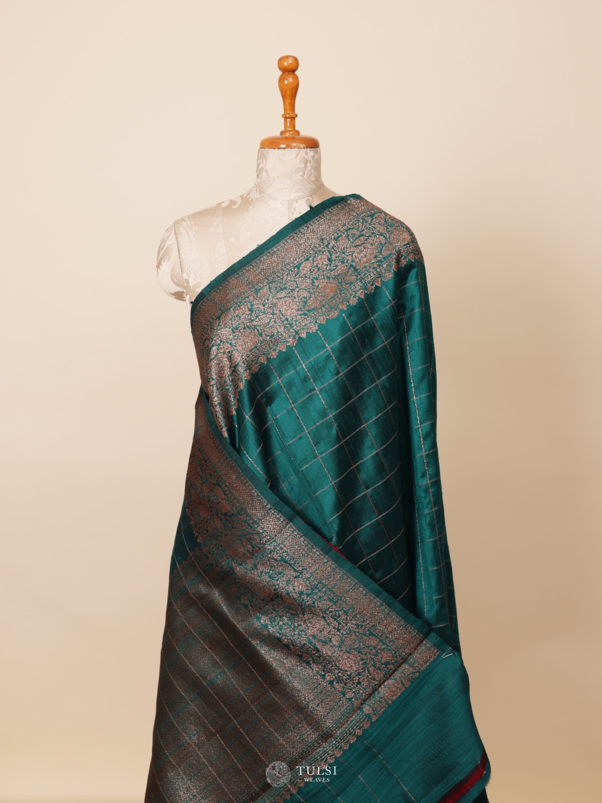 Dark Green Banaras Tussar Silk Saree