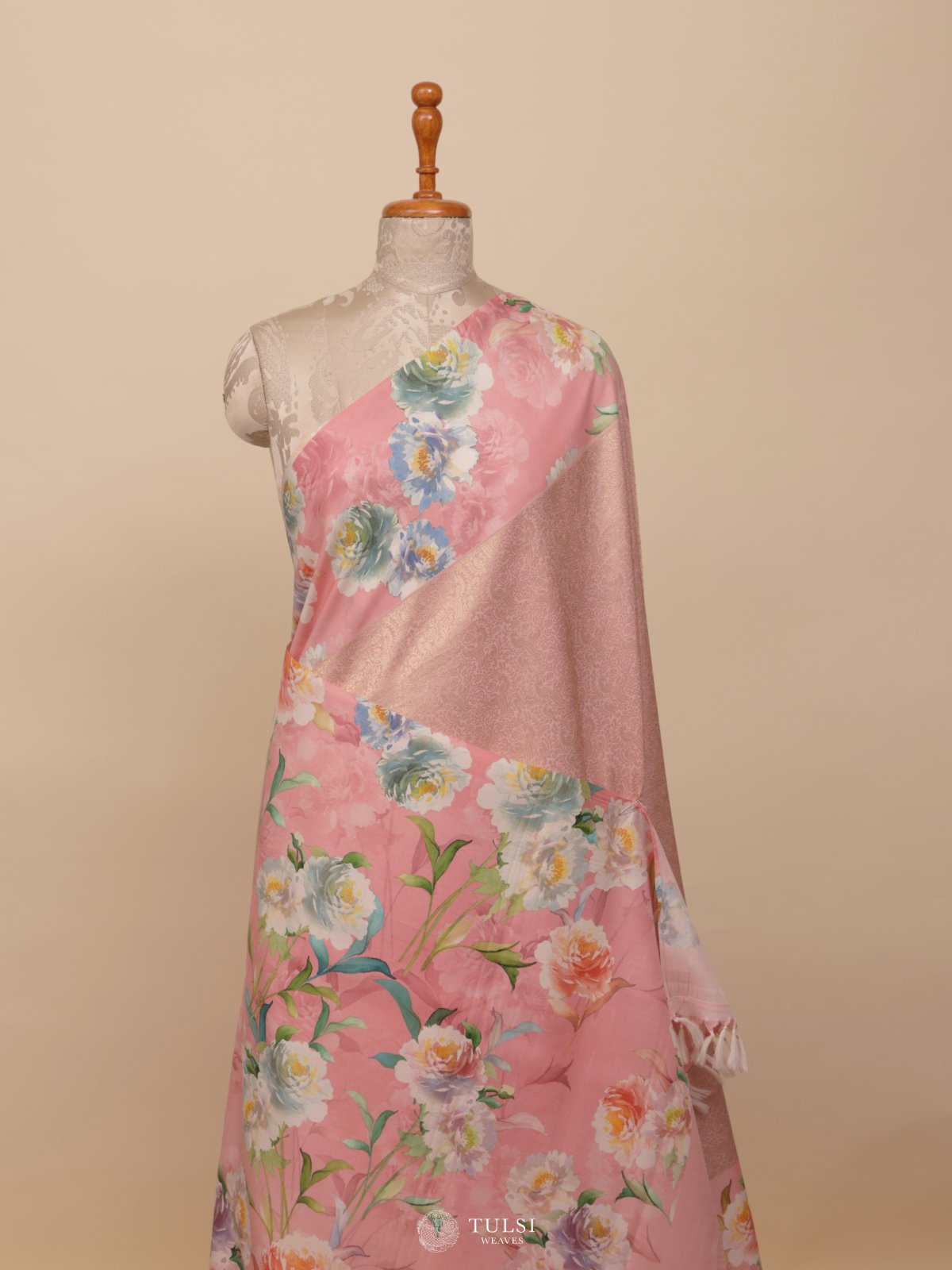 Light Pink Printed Kanjeevaram Silk Saree