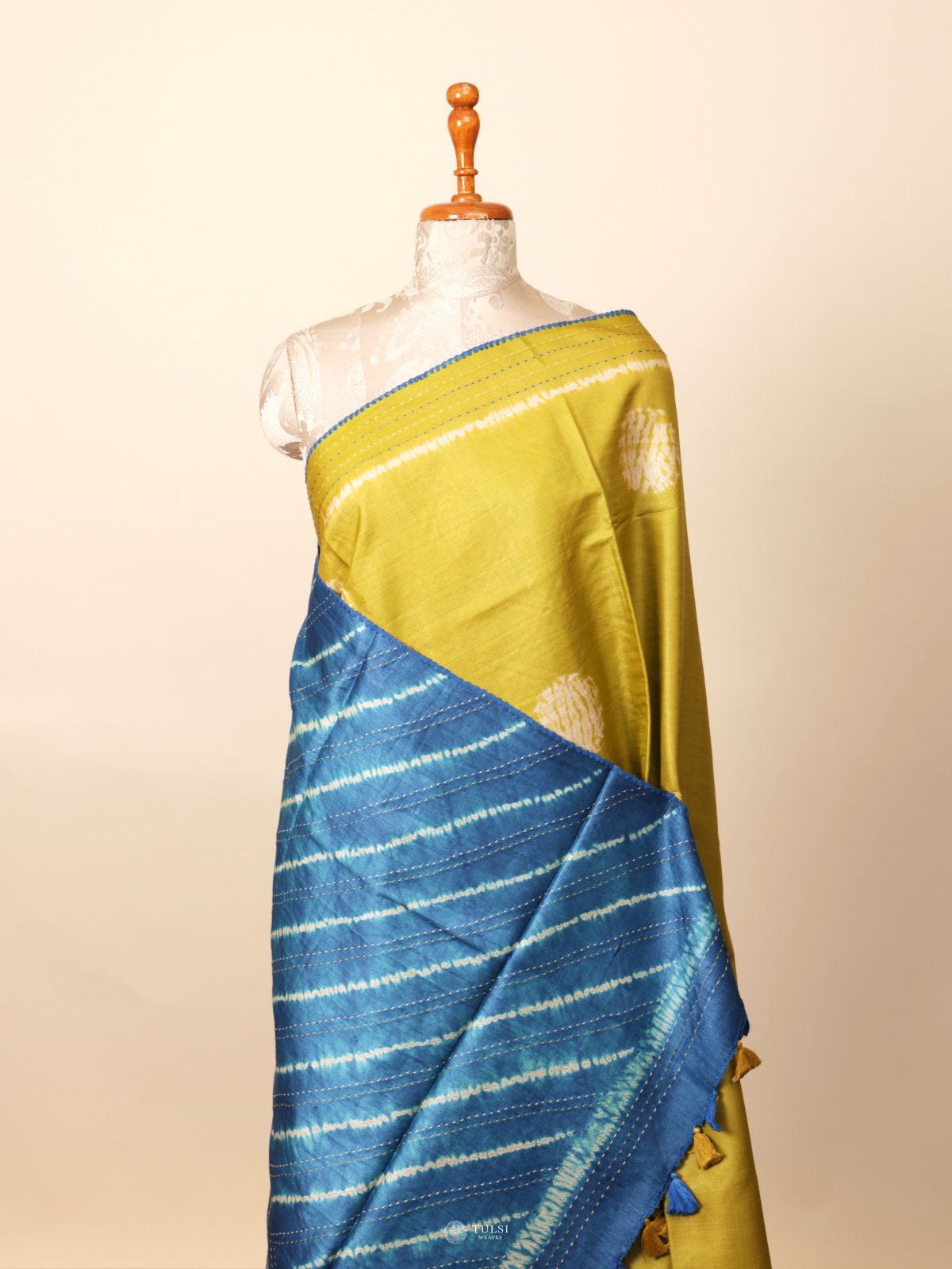 Light Green Shibori Tussar Silk Saree