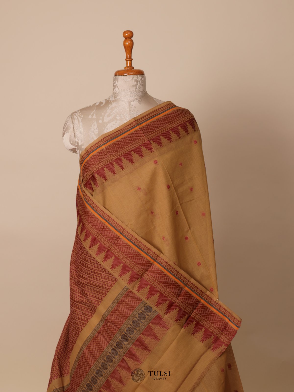 Dark Beige Kanchi Cotton Saree