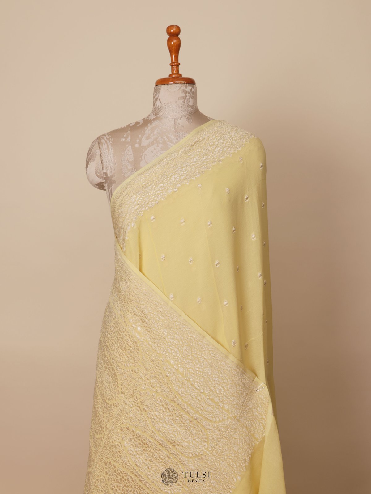 Lemon Yellow Banaras Georgette Silk Saree
