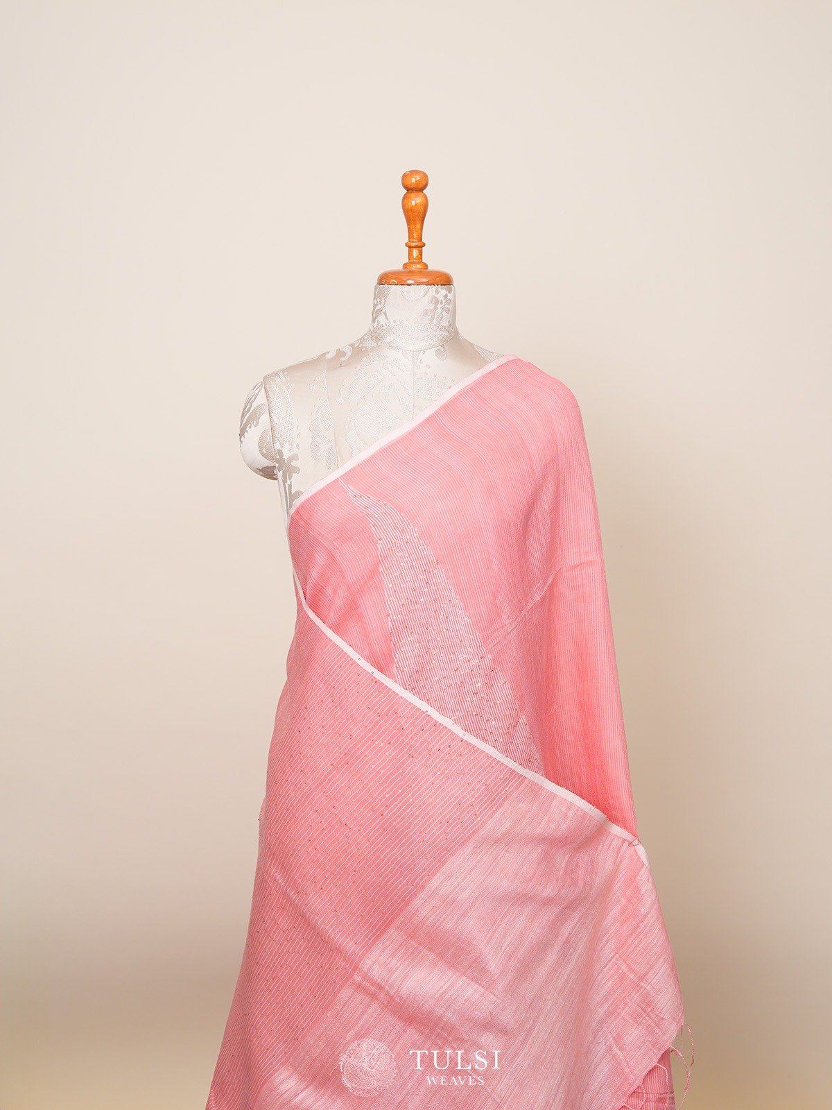 Light Pink Bailou Tussar Saree with Sequence Work