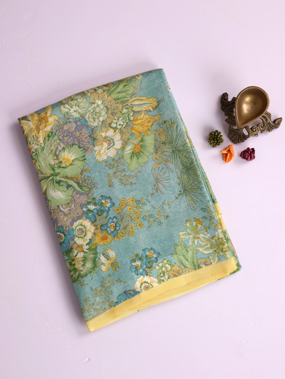 Light Greenish Blue Printed Tussar Silk Saree