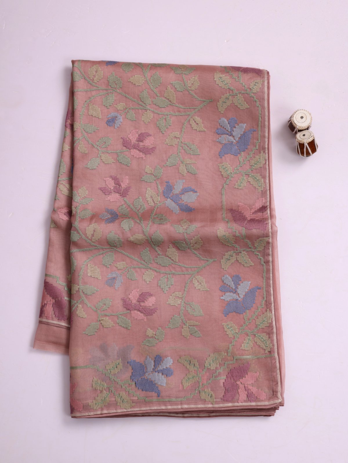 Dusty Pink Embroidered Organza Silk Saree