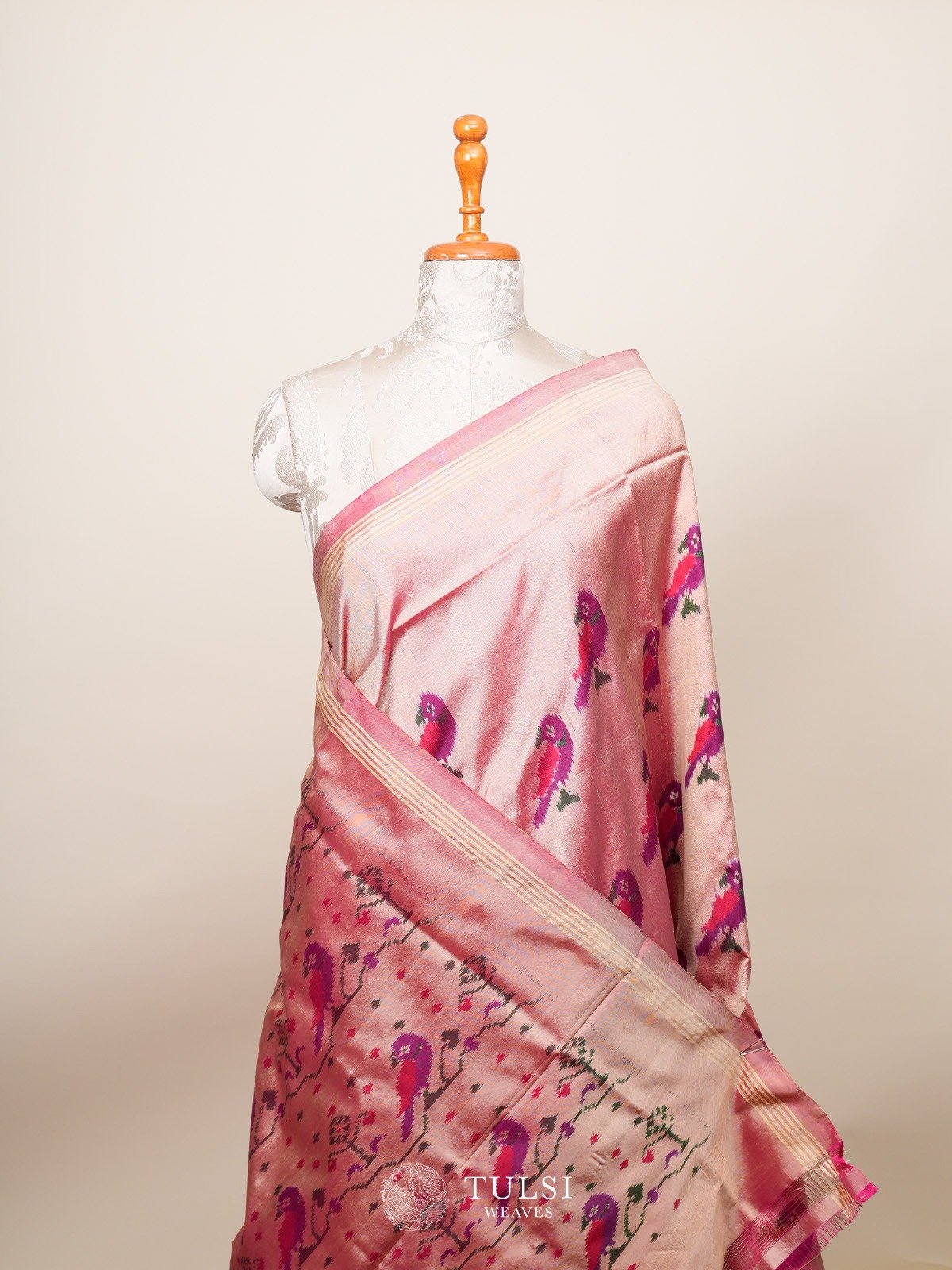 Onion Pink Ikat Silk Saree 