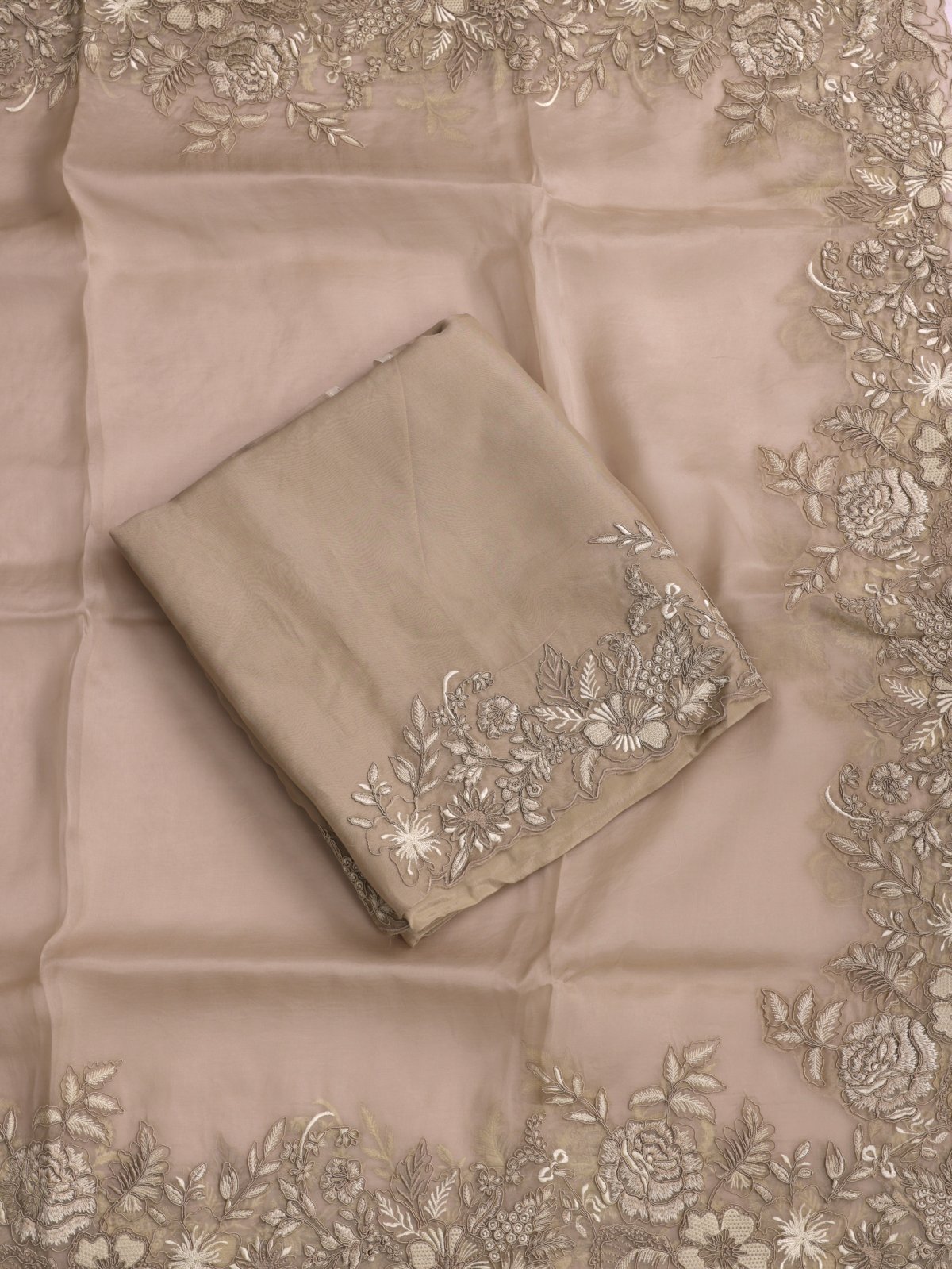 Greige Embroidered Organza Salwar Material