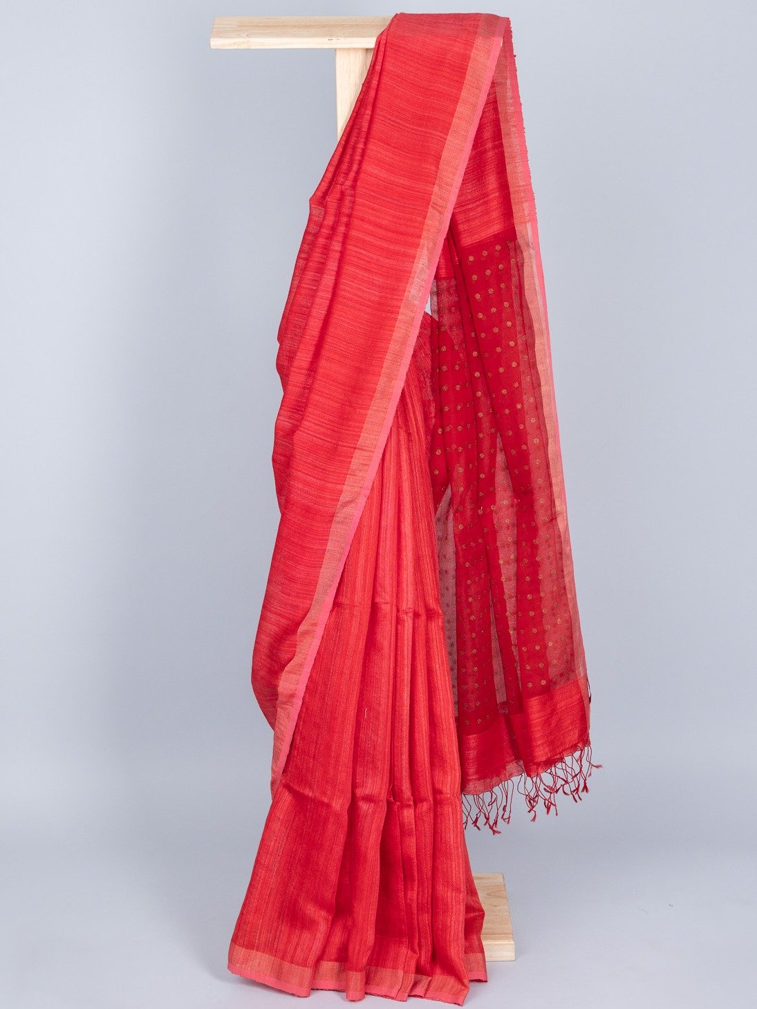  Reddish Pink Tussar Silk Saree