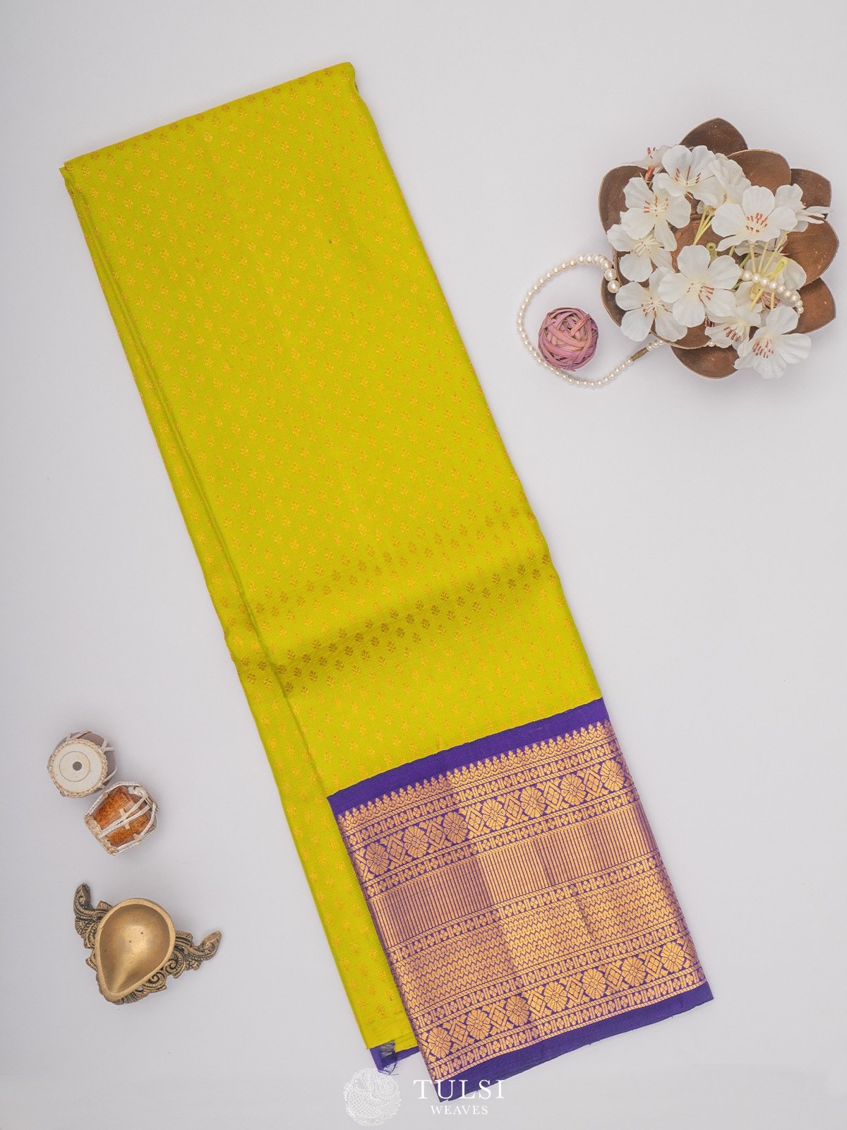 Greenish-Yellow Kanjeevaram Silk Pavadai