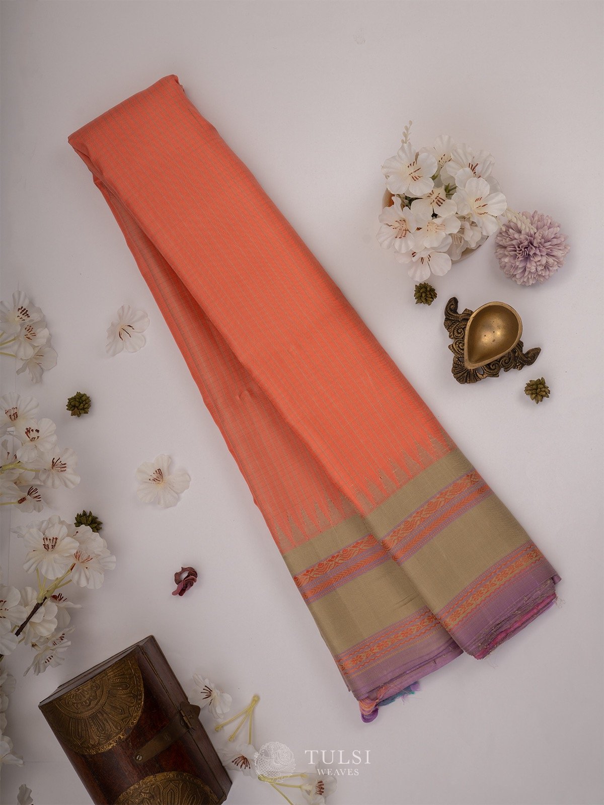 Peach Gadwal Silk Saree with Beige border