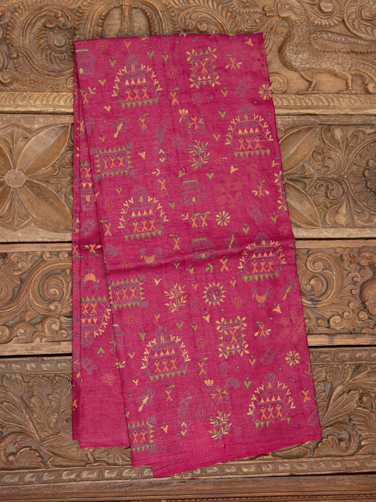 Dark Pink Tussar Silk Embroidered Blouse