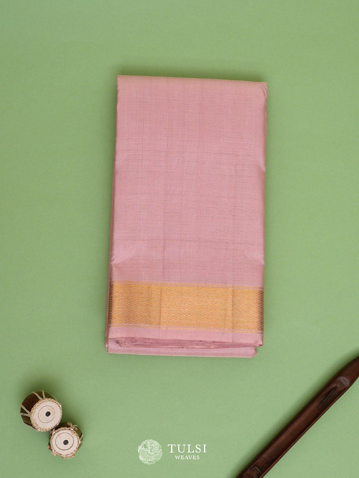 Pink Silk Dhoti With Vasthram With Gold Self Zari Border