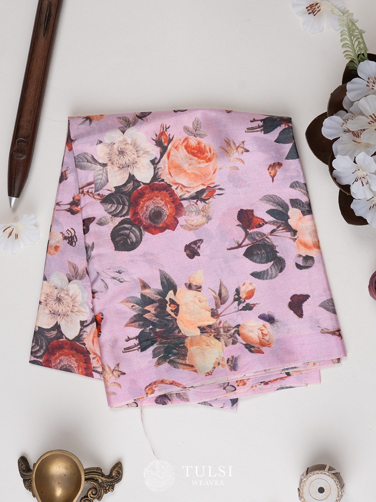 Light Lavender Floral print Silk Blouse