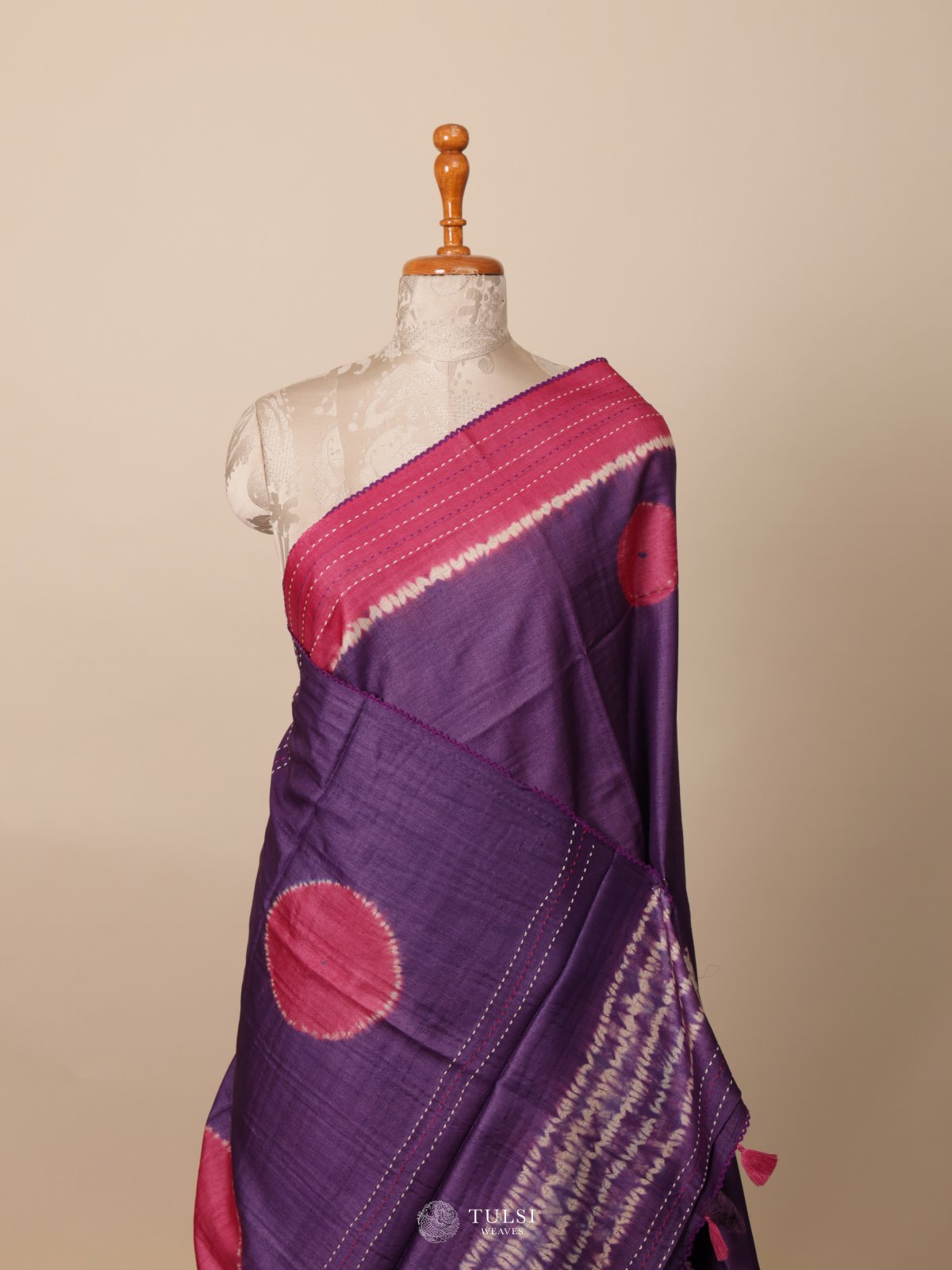 Purple Shibori Tussar Silk Saree