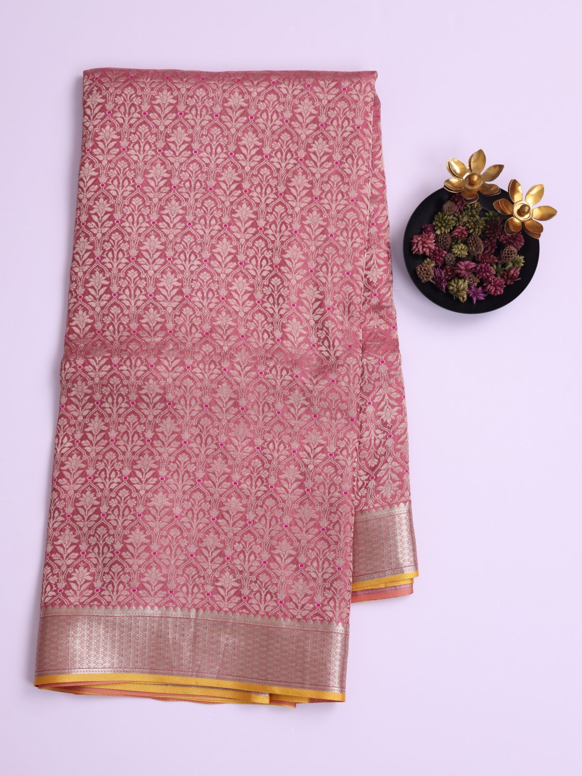 Dusty Pink  Banaras Crepe Silk Saree