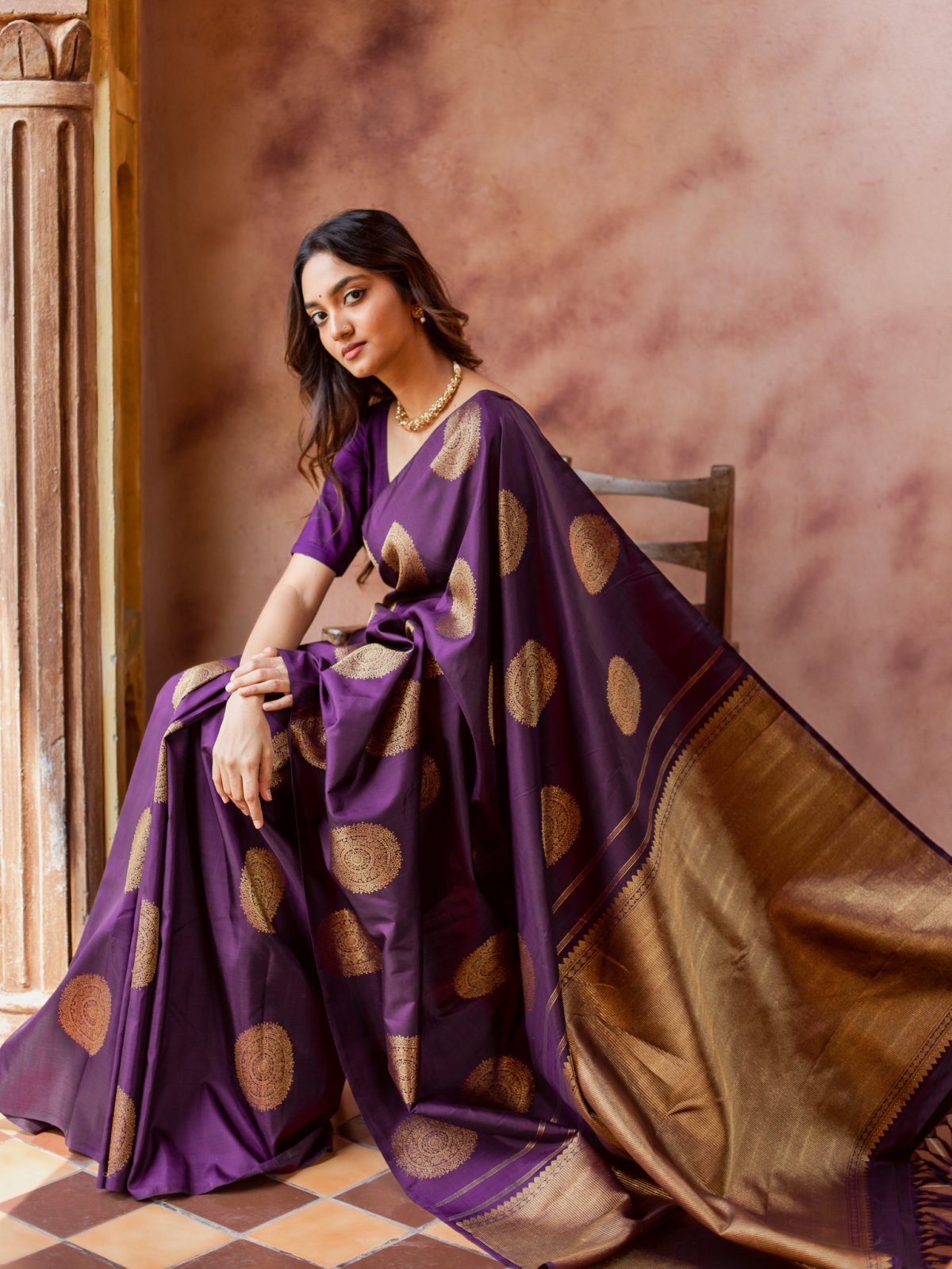 Purple Borderless Kanjeevaram Silk Saree