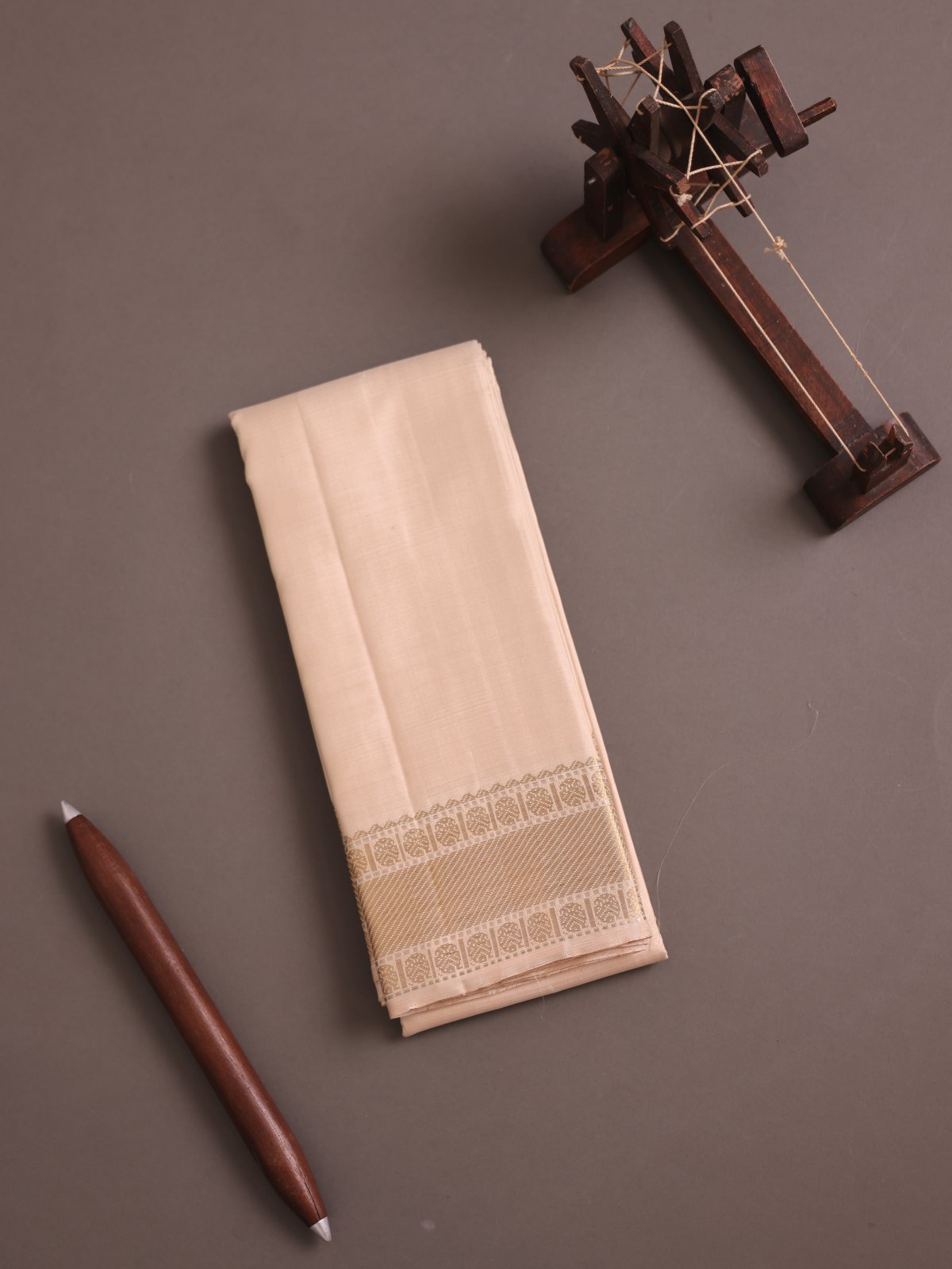 Beige Silk Dhoti With Zari Border 