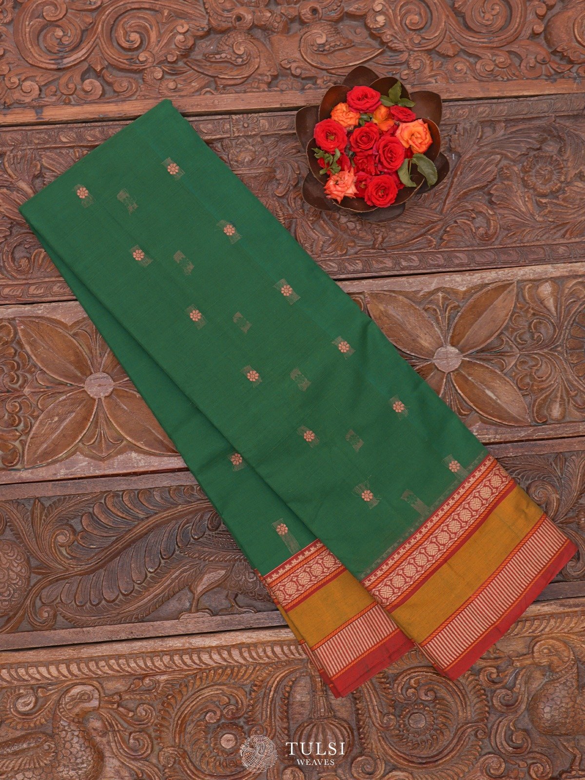 Bottle Green Kanchi Cotton Saree