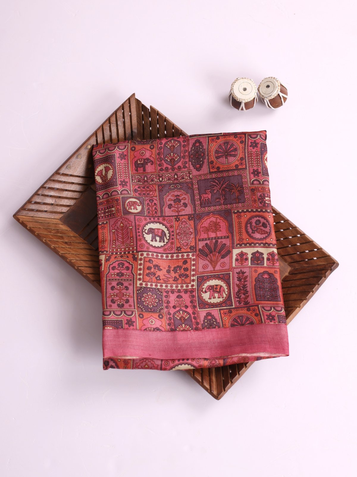 Dusty Pink Printed Tussar Silk Saree 
