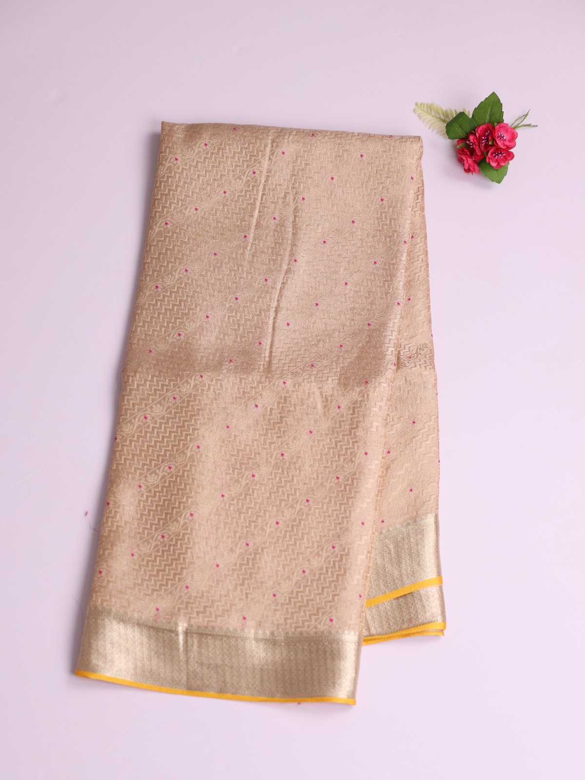 Beige Banaras Crepe Silk Saree
