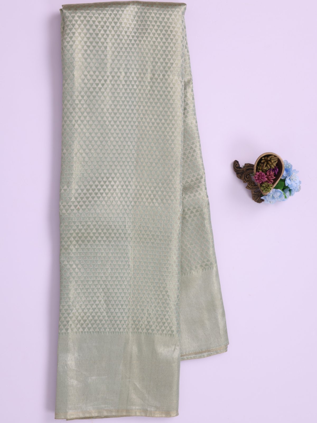 Light Dusty Green Tissue Brocade Kanjeevaram Silk Saree 
