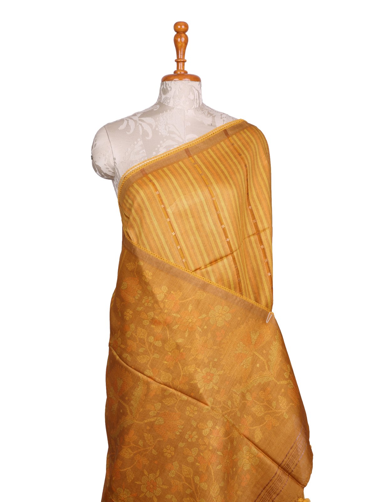 Yellow Printed Munga Tussar Silk Saree