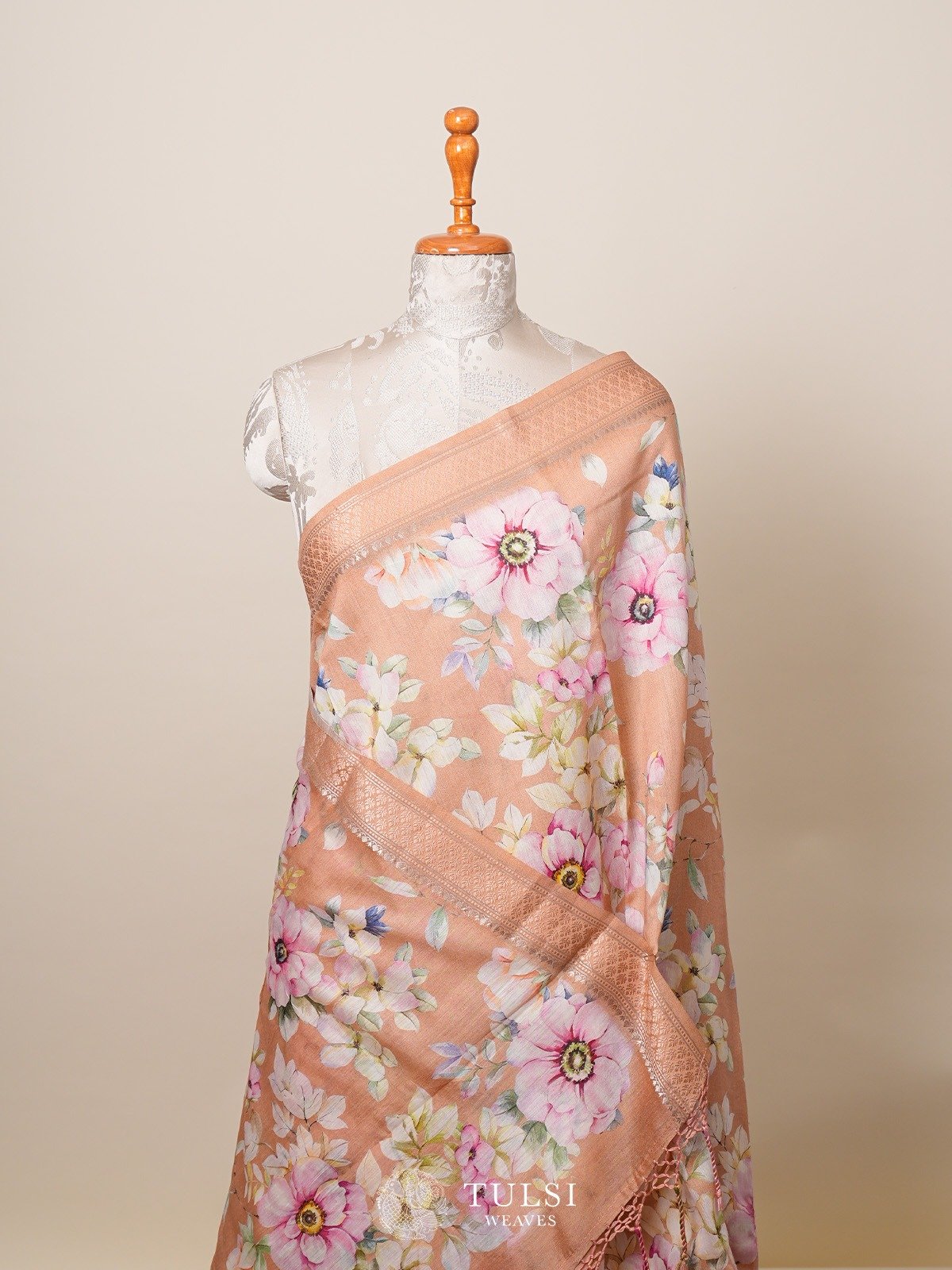 Peach Munga Silk Saree