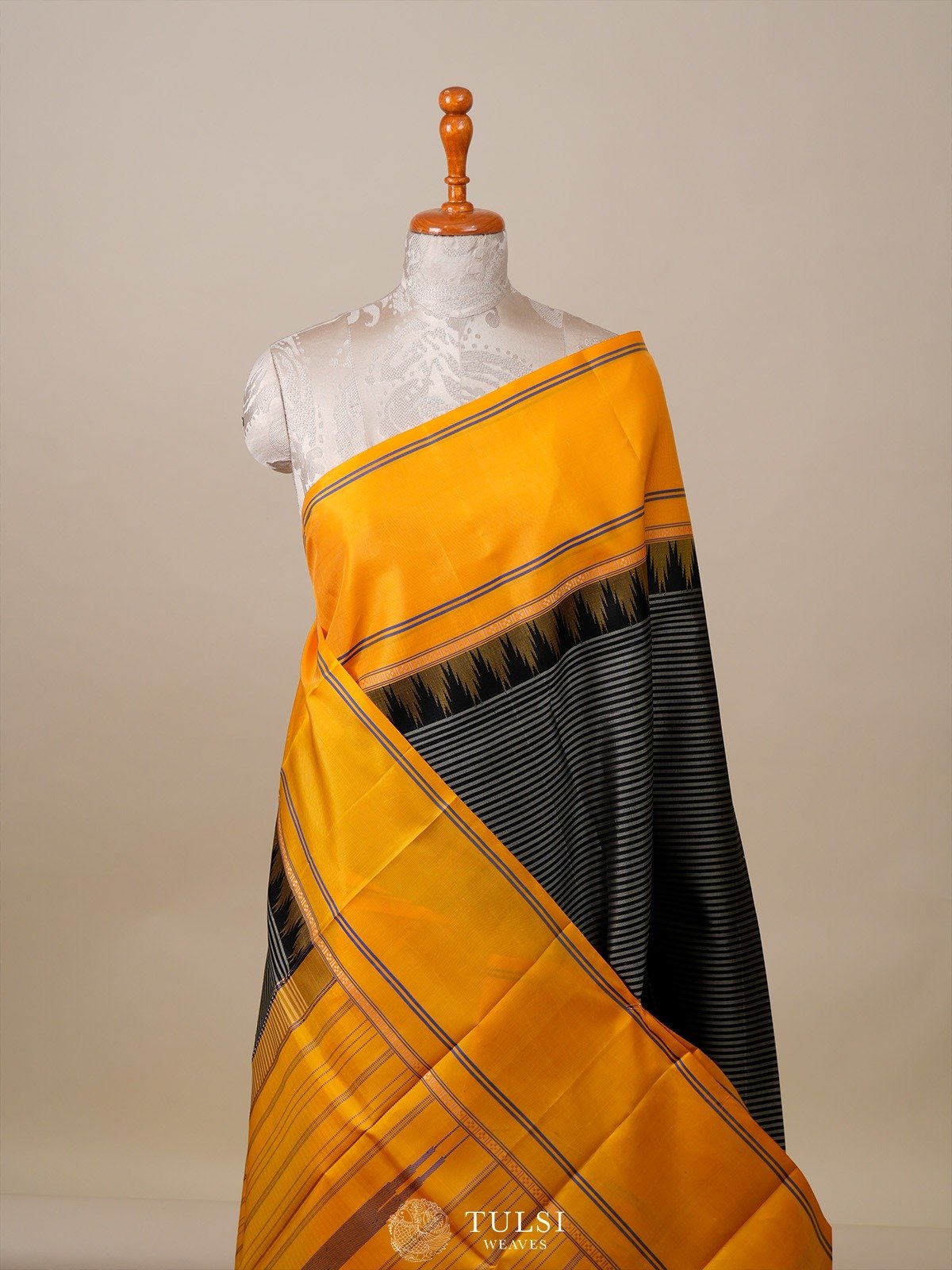 Black Striped Kanjeevaram Silk Saree