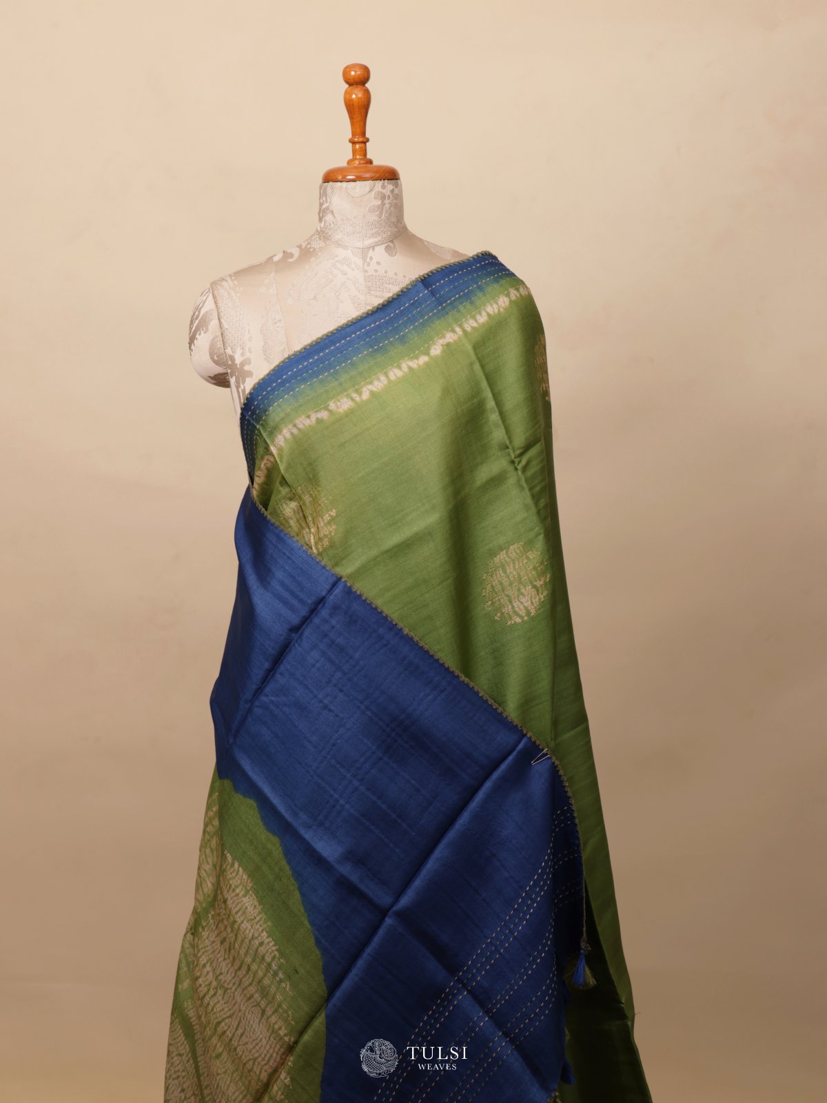 Green Shibori Tussar Silk Saree