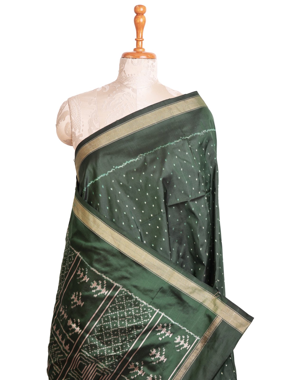 Dark Green Ikat Silk Saree