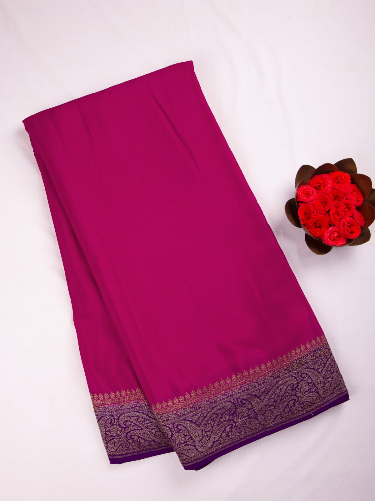 Rani Pink Banaras Crepe Silk Saree
