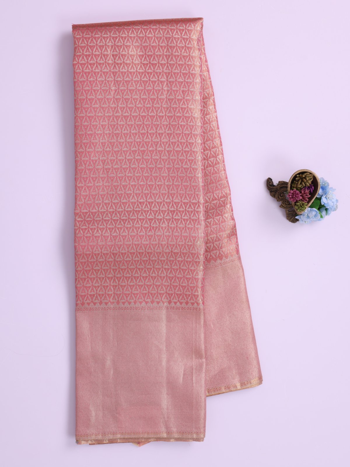 Peach Tissue Brocade Kanjeevaram Silk Saree 