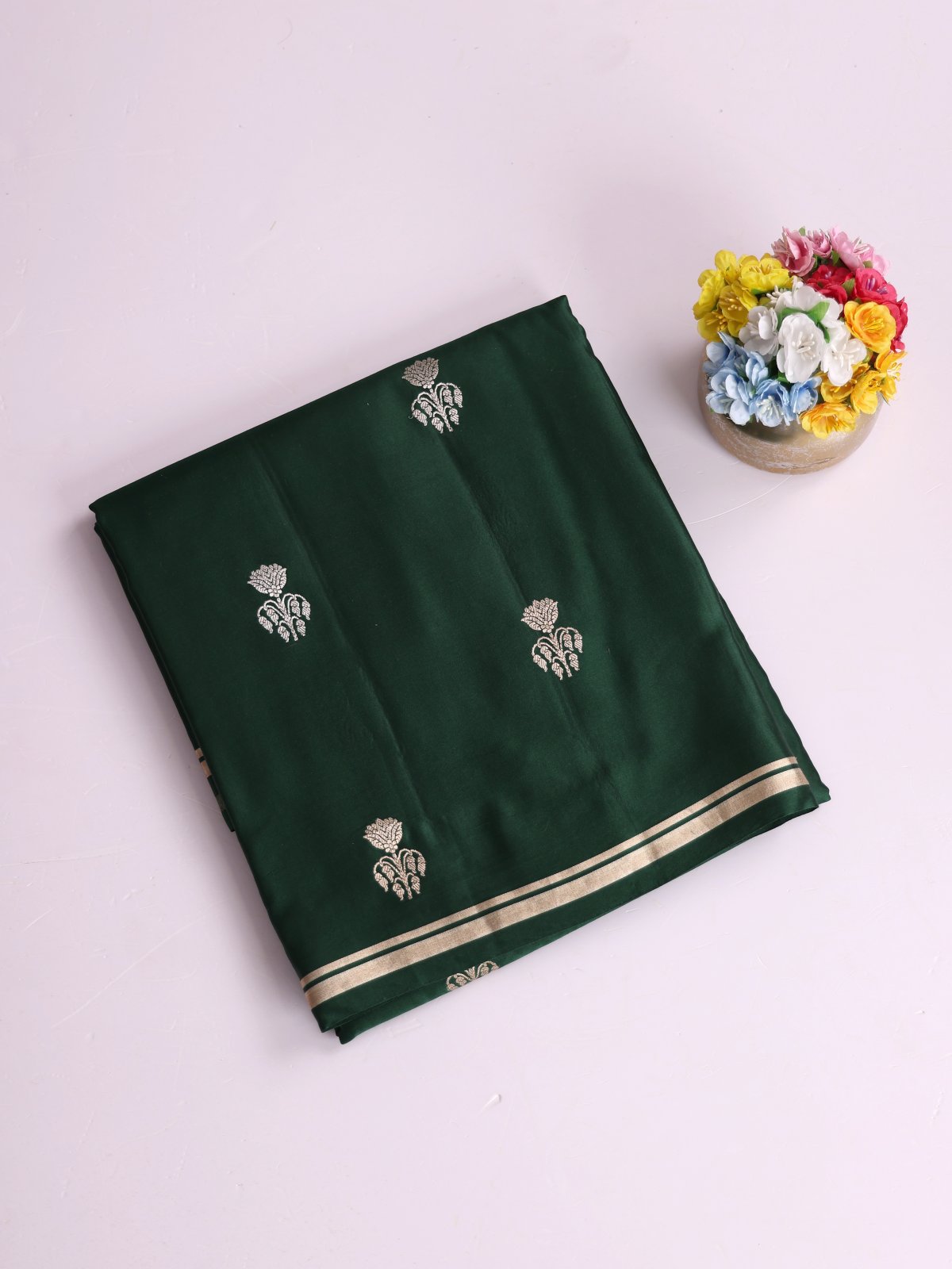 Bottle Green Mashru Silk Saree