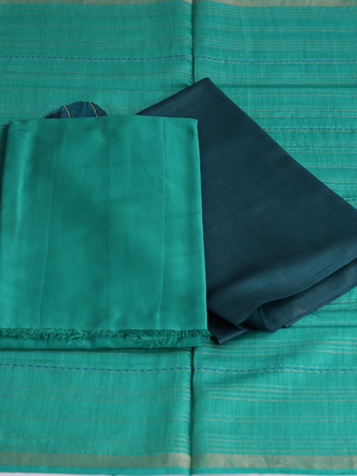 Peacock Blue Tussar Salwar Material With Applique Embroidered Dupatta