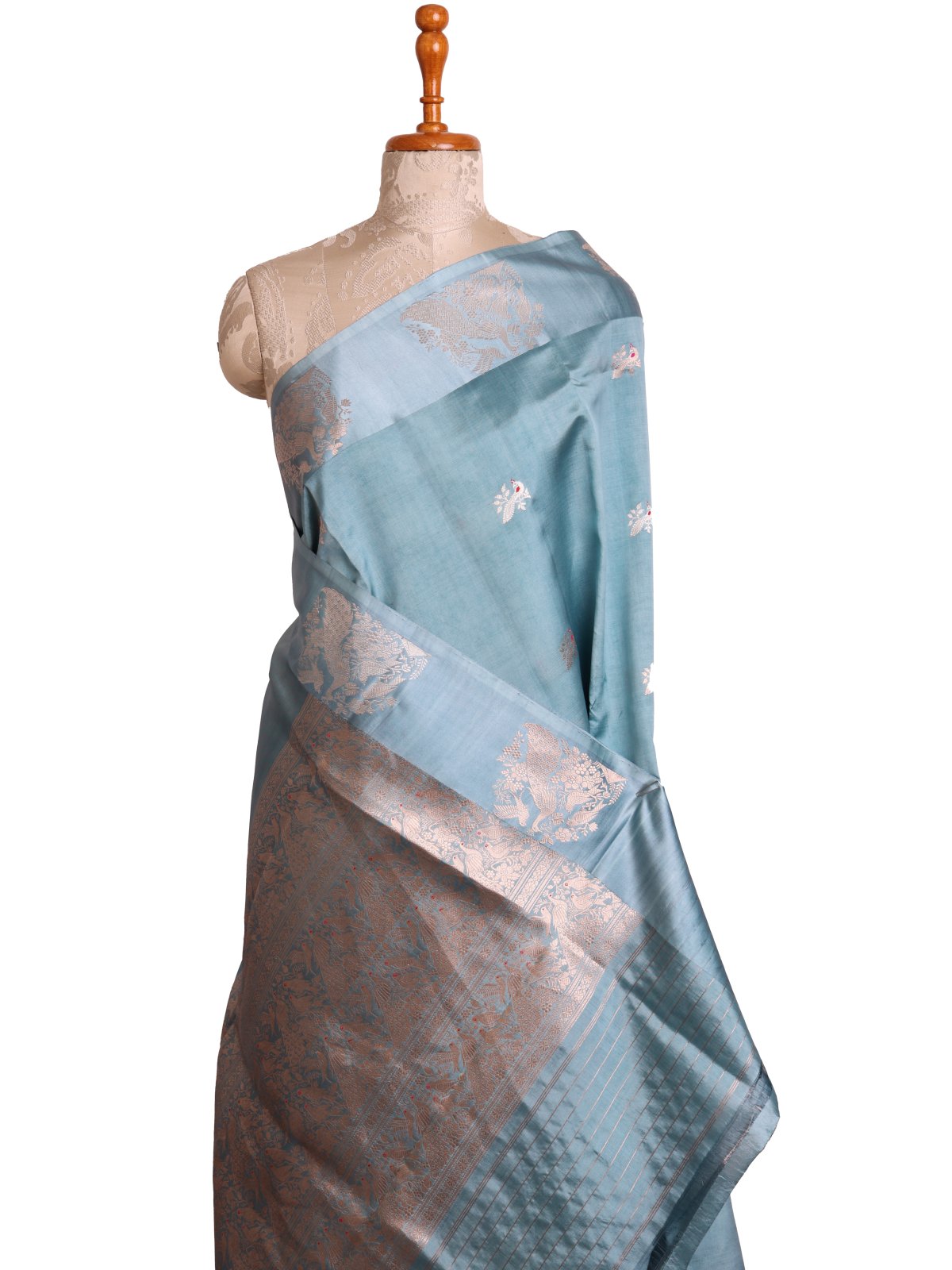 Dusty Light Blue Mashru Silk Saree      