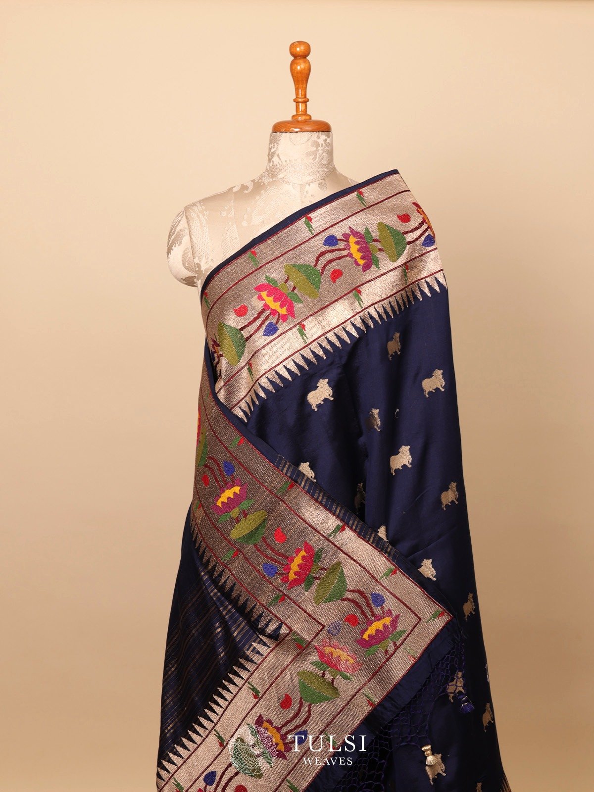 Dark Blue Chaniya Silk Saree with Paithani Border